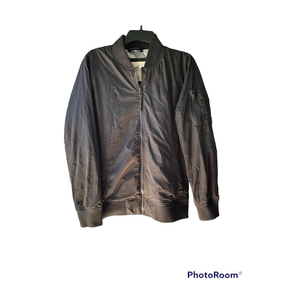 Hollister Black Bomber Coat, Camo lining Mens Sz XS